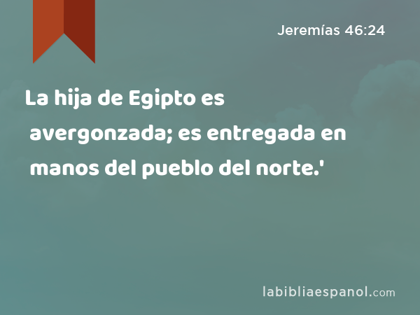 La hija de Egipto es avergonzada; es entregada en manos del pueblo del norte.' - Jeremías 46:24