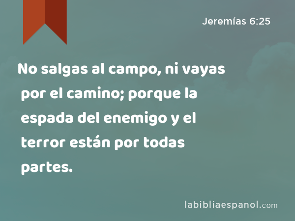 No salgas al campo, ni vayas por el camino; porque la espada del enemigo y el terror están por todas partes. - Jeremías 6:25