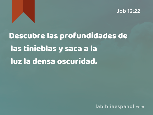 Descubre las profundidades de las tinieblas y saca a la luz la densa oscuridad. - Job 12:22