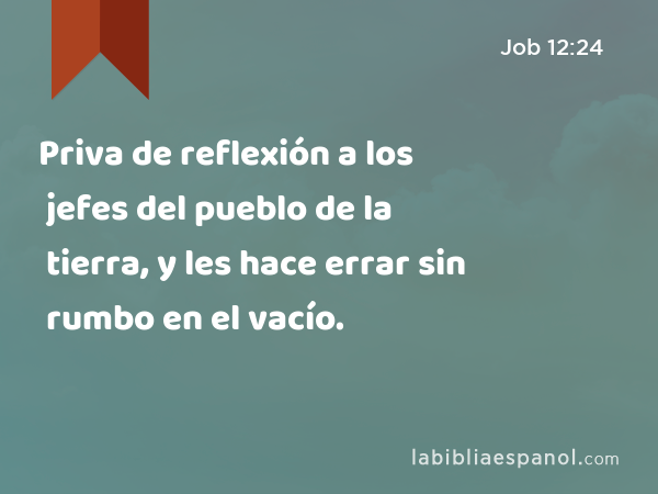 Priva de reflexión a los jefes del pueblo de la tierra, y les hace errar sin rumbo en el vacío. - Job 12:24