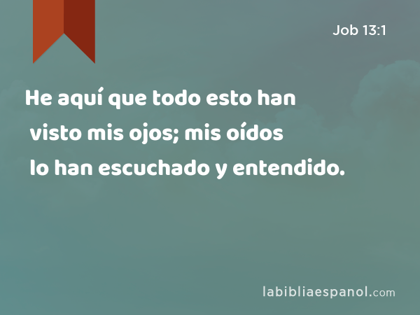 He aquí que todo esto han visto mis ojos; mis oídos lo han escuchado y entendido. - Job 13:1