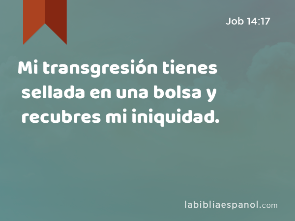 Mi transgresión tienes sellada en una bolsa y recubres mi iniquidad. - Job 14:17