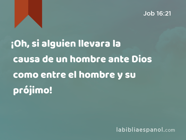 ¡Oh, si alguien llevara la causa de un hombre ante Dios como entre el hombre y su prójimo! - Job 16:21