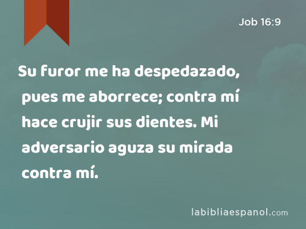 Su furor me ha despedazado, pues me aborrece; contra mí hace crujir sus dientes. Mi adversario aguza su mirada contra mí. - Job 16:9