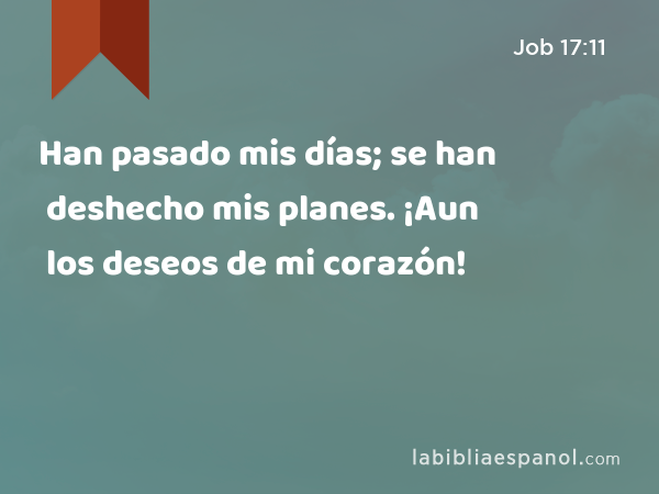 Han pasado mis días; se han deshecho mis planes. ¡Aun los deseos de mi corazón! - Job 17:11