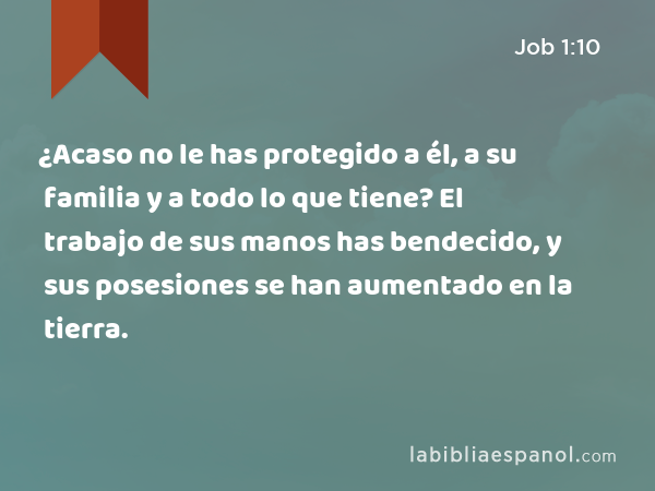 ¿Acaso no le has protegido a él, a su familia y a todo lo que tiene? El trabajo de sus manos has bendecido, y sus posesiones se han aumentado en la tierra. - Job 1:10