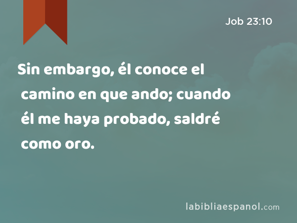 Sin embargo, él conoce el camino en que ando; cuando él me haya probado, saldré como oro. - Job 23:10