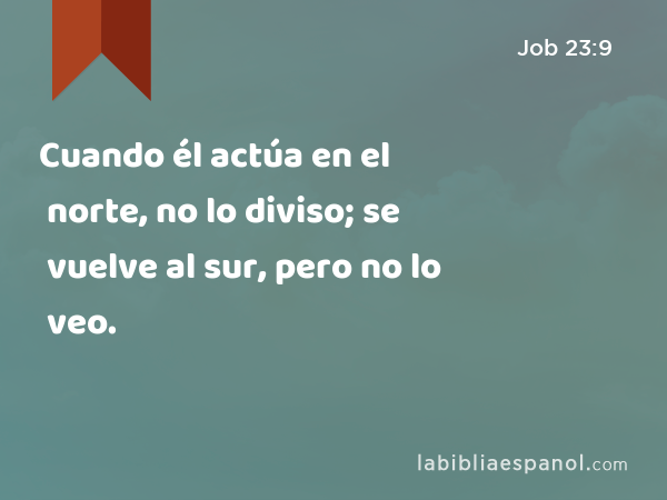 Cuando él actúa en el norte, no lo diviso; se vuelve al sur, pero no lo veo. - Job 23:9