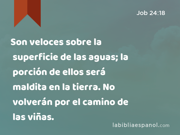 Son veloces sobre la superficie de las aguas; la porción de ellos será maldita en la tierra. No volverán por el camino de las viñas. - Job 24:18