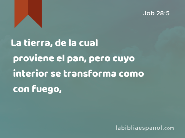 La tierra, de la cual proviene el pan, pero cuyo interior se transforma como con fuego, - Job 28:5