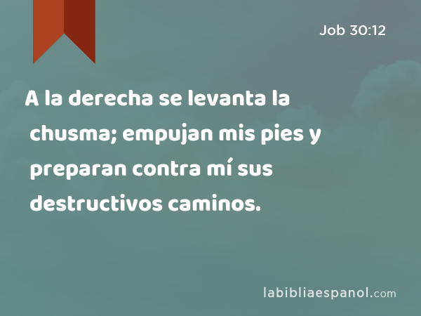 A la derecha se levanta la chusma; empujan mis pies y preparan contra mí sus destructivos caminos. - Job 30:12