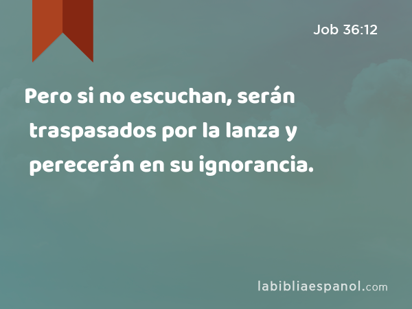 Pero si no escuchan, serán traspasados por la lanza y perecerán en su ignorancia. - Job 36:12