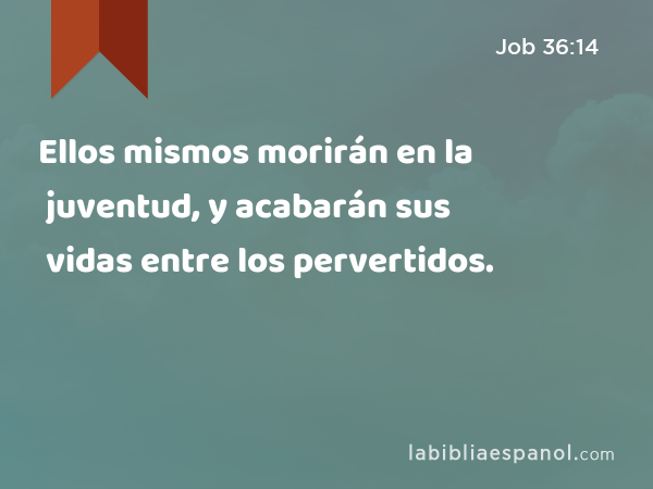 Ellos mismos morirán en la juventud, y acabarán sus vidas entre los pervertidos. - Job 36:14