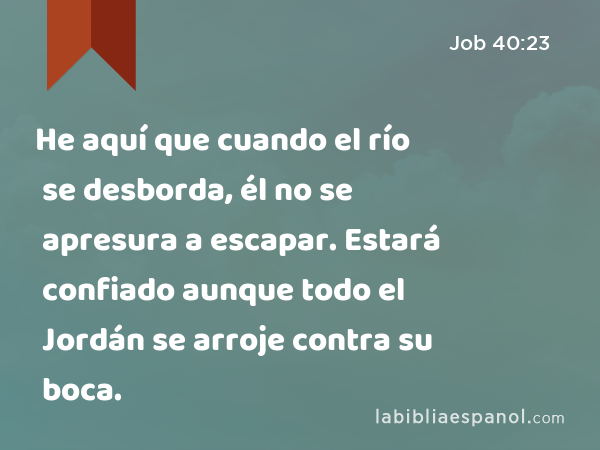 He aquí que cuando el río se desborda, él no se apresura a escapar. Estará confiado aunque todo el Jordán se arroje contra su boca. - Job 40:23