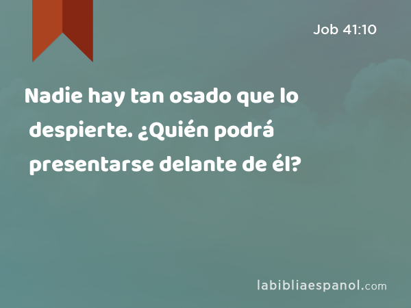 Nadie hay tan osado que lo despierte. ¿Quién podrá presentarse delante de él? - Job 41:10