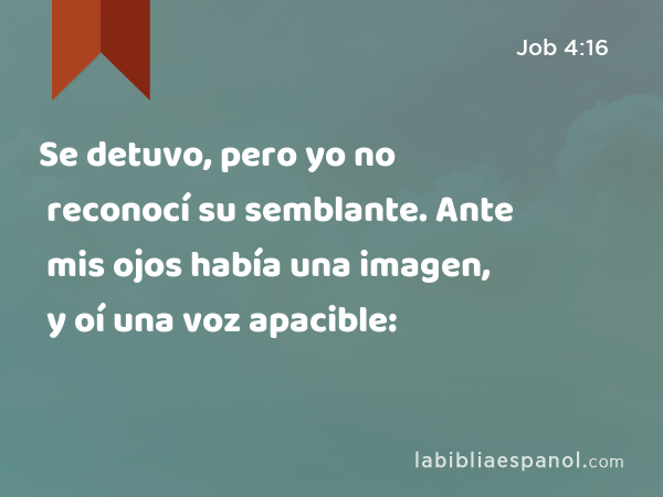 Se detuvo, pero yo no reconocí su semblante. Ante mis ojos había una imagen, y oí una voz apacible: - Job 4:16