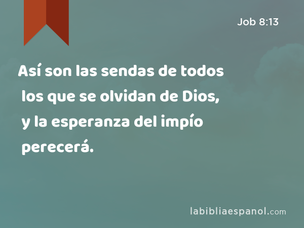 Así son las sendas de todos los que se olvidan de Dios, y la esperanza del impío perecerá. - Job 8:13