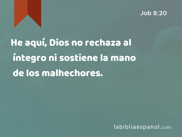 He aquí, Dios no rechaza al íntegro ni sostiene la mano de los malhechores. - Job 8:20