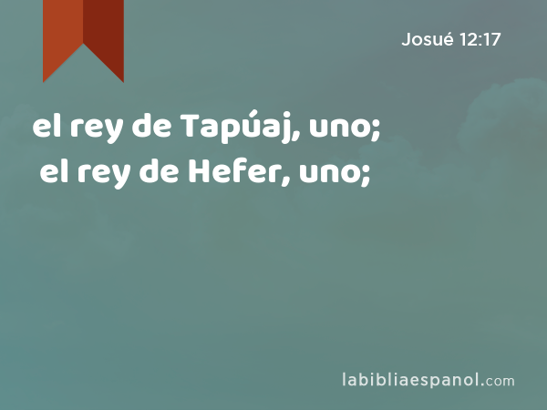 el rey de Tapúaj, uno; el rey de Hefer, uno; - Josué 12:17