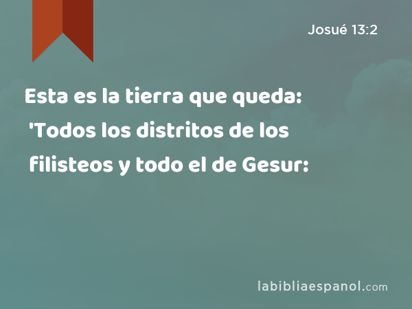 Esta es la tierra que queda: 'Todos los distritos de los filisteos y todo el de Gesur: - Josué 13:2