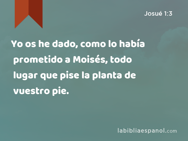 Yo os he dado, como lo había prometido a Moisés, todo lugar que pise la planta de vuestro pie. - Josué 1:3