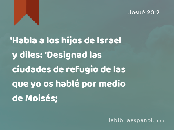 'Habla a los hijos de Israel y diles: ‘Designad las ciudades de refugio de las que yo os hablé por medio de Moisés; - Josué 20:2