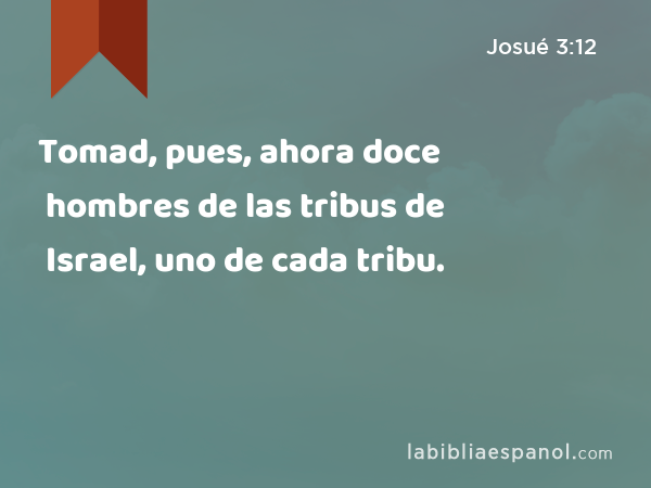 Tomad, pues, ahora doce hombres de las tribus de Israel, uno de cada tribu. - Josué 3:12