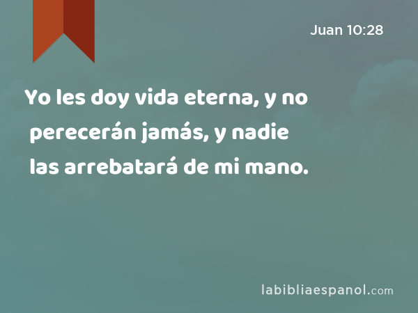 Yo les doy vida eterna, y no perecerán jamás, y nadie las arrebatará de mi mano. - Juan 10:28