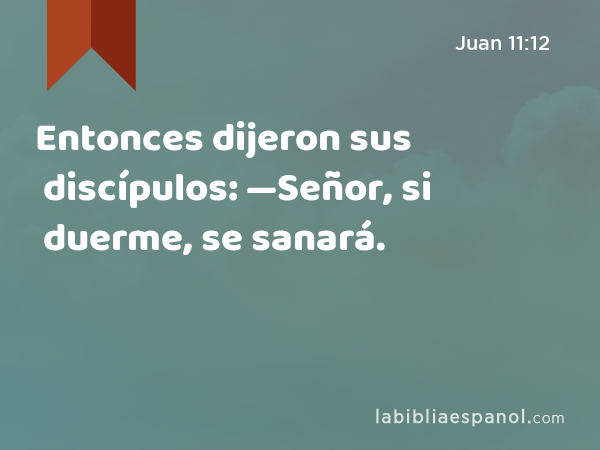 Entonces dijeron sus discípulos: —Señor, si duerme, se sanará. - Juan 11:12