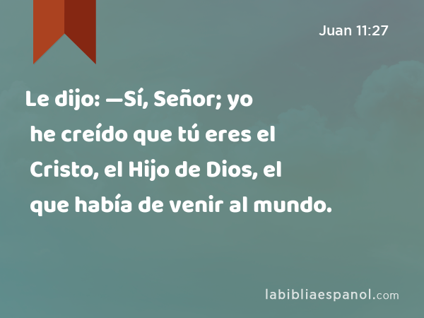 Le dijo: —Sí, Señor; yo he creído que tú eres el Cristo, el Hijo de Dios, el que había de venir al mundo. - Juan 11:27