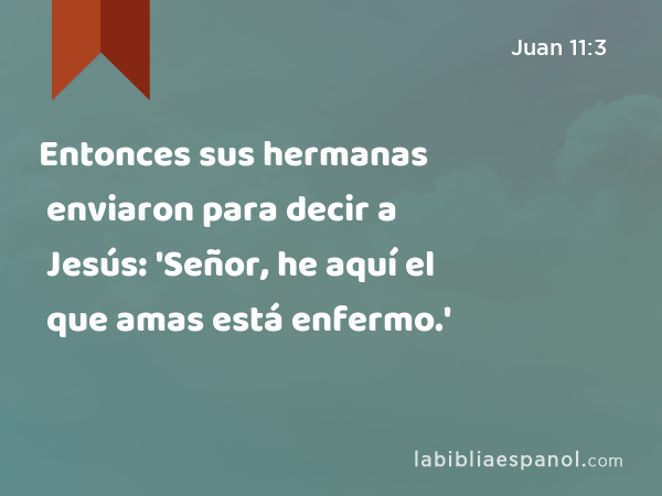 Entonces sus hermanas enviaron para decir a Jesús: 'Señor, he aquí el que amas está enfermo.' - Juan 11:3