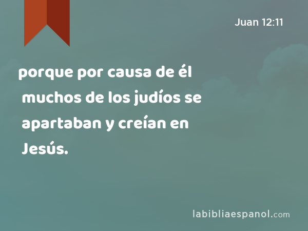 porque por causa de él muchos de los judíos se apartaban y creían en Jesús. - Juan 12:11