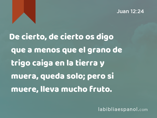 De cierto, de cierto os digo que a menos que el grano de trigo caiga en la tierra y muera, queda solo; pero si muere, lleva mucho fruto. - Juan 12:24