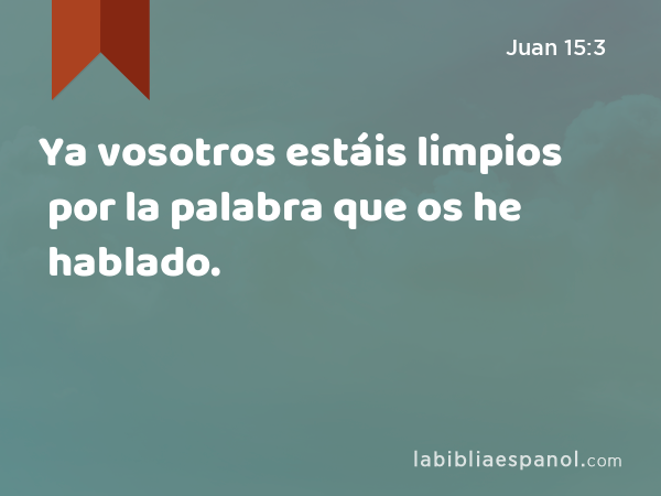 Ya vosotros estáis limpios por la palabra que os he hablado. - Juan 15:3