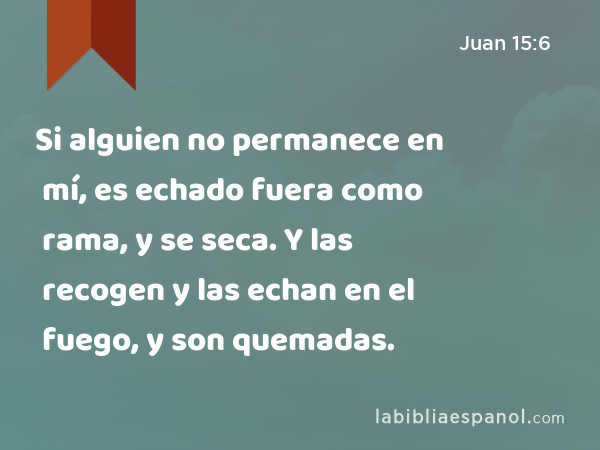 Si alguien no permanece en mí, es echado fuera como rama, y se seca. Y las recogen y las echan en el fuego, y son quemadas. - Juan 15:6