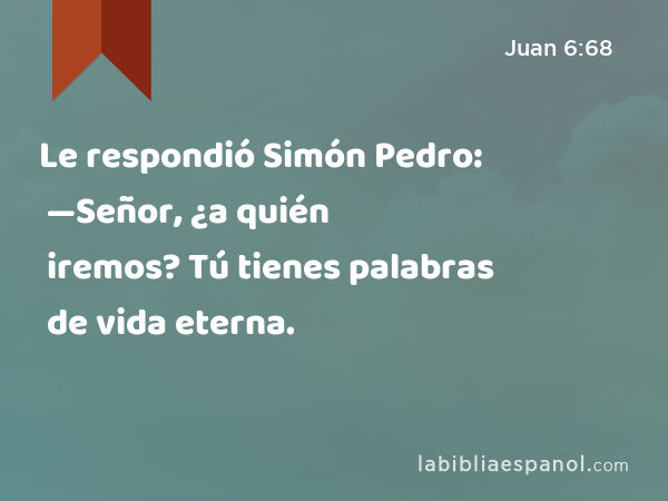 Le respondió Simón Pedro: —Señor, ¿a quién iremos? Tú tienes palabras de vida eterna. - Juan 6:68