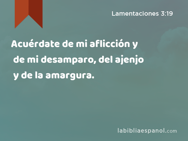 Acuérdate de mi aflicción y de mi desamparo, del ajenjo y de la amargura. - Lamentaciones 3:19