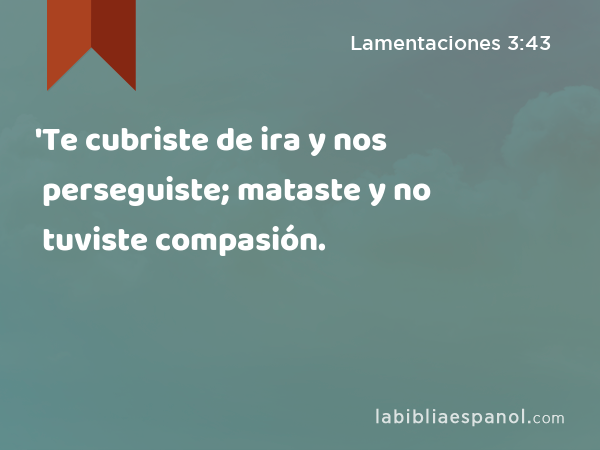 'Te cubriste de ira y nos perseguiste; mataste y no tuviste compasión. - Lamentaciones 3:43