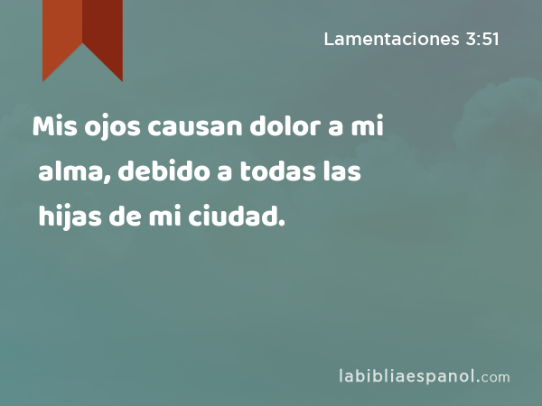 Mis ojos causan dolor a mi alma, debido a todas las hijas de mi ciudad. - Lamentaciones 3:51