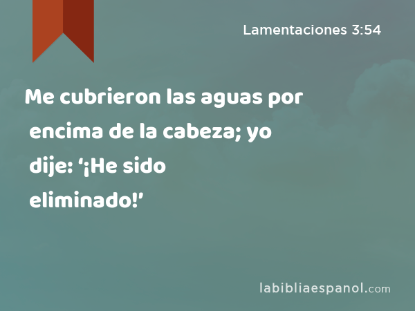 Me cubrieron las aguas por encima de la cabeza; yo dije: ‘¡He sido eliminado!’ - Lamentaciones 3:54