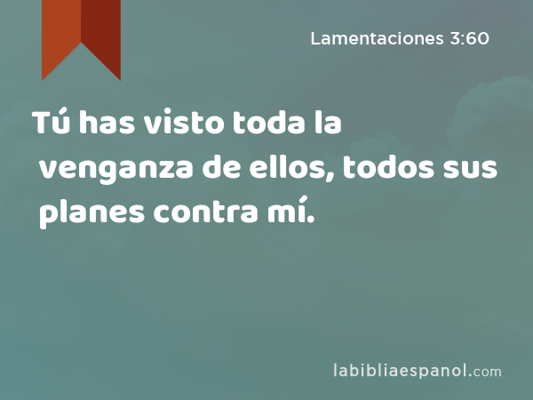 Tú has visto toda la venganza de ellos, todos sus planes contra mí. - Lamentaciones 3:60