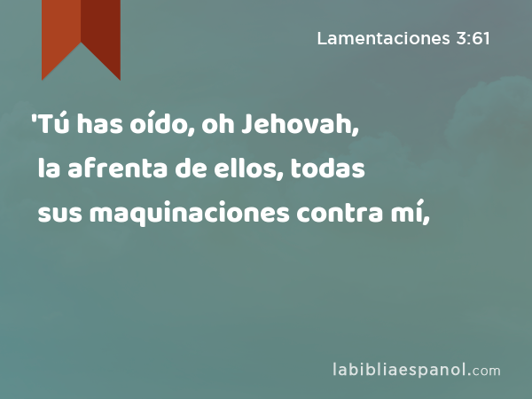 'Tú has oído, oh Jehovah, la afrenta de ellos, todas sus maquinaciones contra mí, - Lamentaciones 3:61
