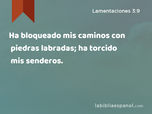 Ha bloqueado mis caminos con piedras labradas; ha torcido mis senderos. - Lamentaciones 3:9