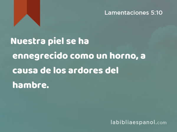 Nuestra piel se ha ennegrecido como un horno, a causa de los ardores del hambre. - Lamentaciones 5:10