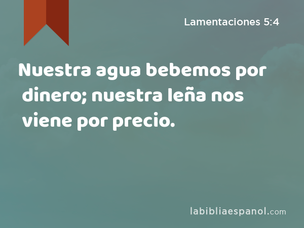 Nuestra agua bebemos por dinero; nuestra leña nos viene por precio. - Lamentaciones 5:4