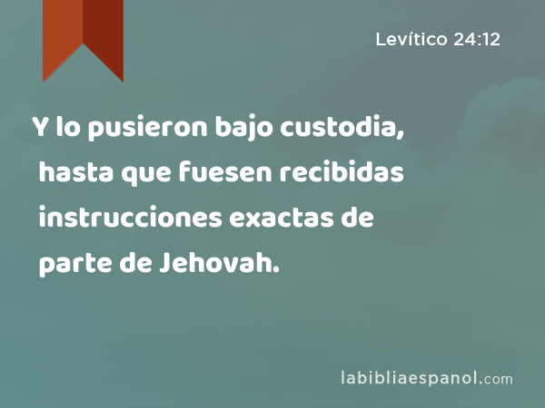 Y lo pusieron bajo custodia, hasta que fuesen recibidas instrucciones exactas de parte de Jehovah. - Levítico 24:12