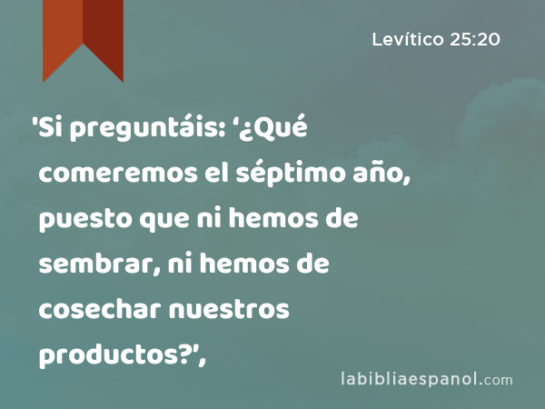 'Si preguntáis: ‘¿Qué comeremos el séptimo año, puesto que ni hemos de sembrar, ni hemos de cosechar nuestros productos?’, - Levítico 25:20