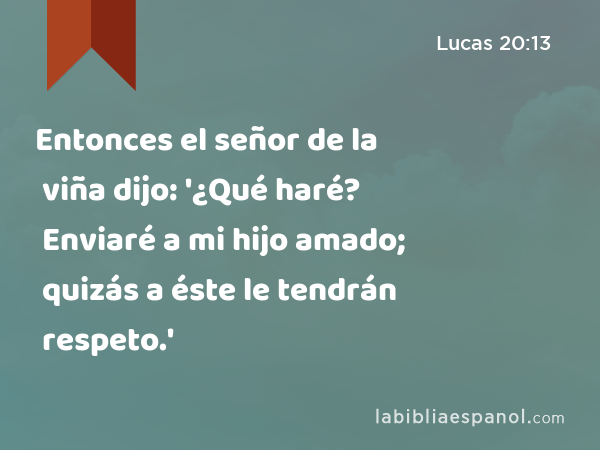 Entonces el señor de la viña dijo: '¿Qué haré? Enviaré a mi hijo amado; quizás a éste le tendrán respeto.' - Lucas 20:13