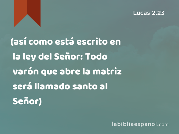 (así como está escrito en la ley del Señor: Todo varón que abre la matriz será llamado santo al Señor) - Lucas 2:23