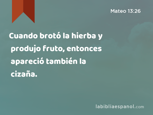 Cuando brotó la hierba y produjo fruto, entonces apareció también la cizaña. - Mateo 13:26